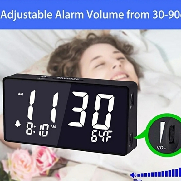 DUAL ALARM CLOCK Digital 24HR USB Charger Large Display Dimmable New - Picture 10 of 12